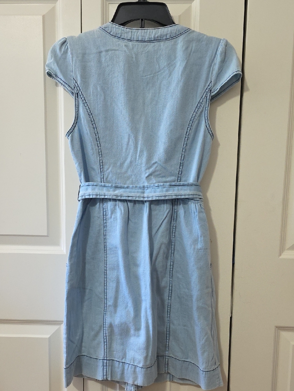 Light Blue Denim Romper with Tie Waist